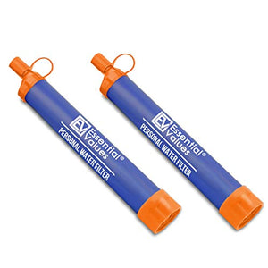 Essential Values 2 Pack Personal Water Filter – Perfectly Sized Water Straw for Hiking, Backpacking, Camping, Traveling & Any Emergency Drinking Water Survival Situations
