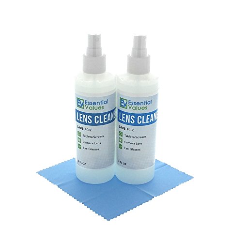 Lens Cleaner, (2 Pack 8oz) w/ Microfiber Cloth For Optical Lens and Canon, Sony & Nikon DSLR Camera Lens and LCD Screens By Essential Values