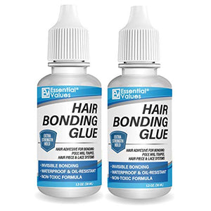 2 PACK Essential Values Hair Glue Bonding Adhesive (1.30 fl oz / 38mL) – Invisible Glue with Moisture Control Technology – Perfect for Poly & Lace Hairpieces, Wigs, Toupee Systems