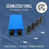 Pocket Hole Jig, Dual Pocket 15° Bit Angle With Multi-Size Bores: 6mm, 8mm, 10mm By Essential Values (Pocket Jig, 3/8" Bit & 6" Clamp)