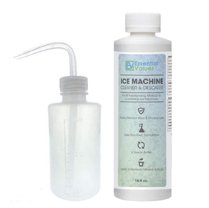 Essential Values Ice Machine Cleaner + Wash Bottle, (16 fl oz) Nickel Safe Descaler | Ice Maker Cleaner, Universal Application for Affresh/Whirlpool 4396808, Manitowac, Ice-O-Matic
