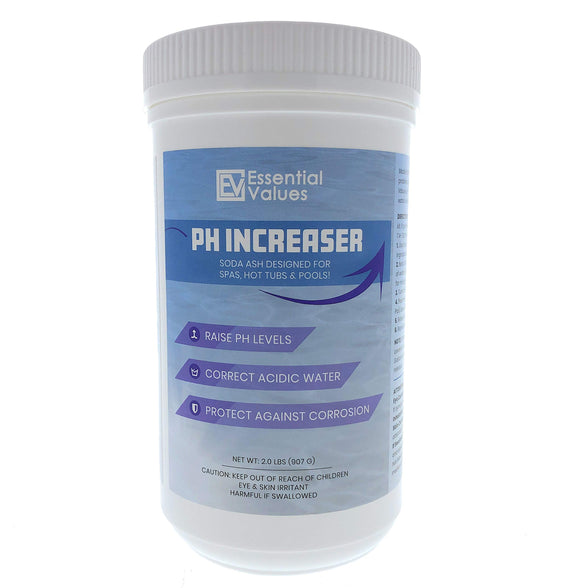 2 PACK Essential Values PH Increaser - Soda Ash is Perfect for Balancing & Maintaining Hot Tubs, Spas, & Pools - Fight Corrosion & Correct Acidic Water Safely, Proudly Made in USA