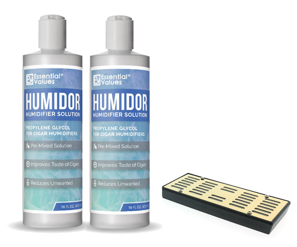 2PK Humidor Solution & Humidor Humidifier Combo, 16oz Propylene Glycol and Humidifier