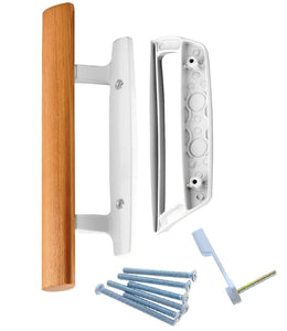 Sliding Glass Door Handle | Wooden Patio Door Handle Set - Excellent Fitting with 2-Handle White Diecast Replacement for Sliding Doors Using 3-15/16” Hole